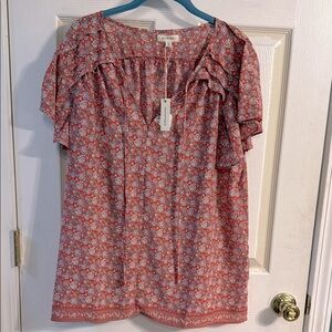 New With Tags Max Studio Floral Flutter Short-Sleeve Blouse Size XL